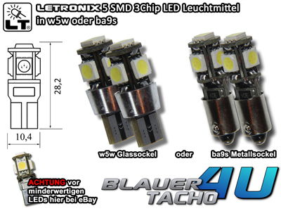2x 5SMD LED Standlicht xenon weiß w5w oder ba9s T10 CheckControl CanBus sicher