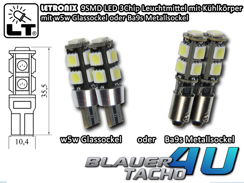 2x 9SMD LED Standlicht xenon weiß w5w oder ba9s T10 CheckControl CanBus sicher