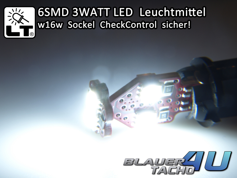 1 STÜCK 6 5050 SMD 3Watt LED Rück- bzw. Bremsleuchten Rückfahrlicht W16W Sockel - Bild 2 von 3