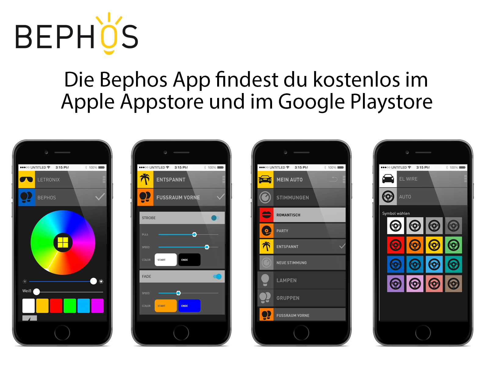 BEPHOS RGB LED Ambientebeleuchtung 5er Set 6 Meter mit BEPHOS® RGB LED Innenraumbeleuchtung Opel Ampera APP
