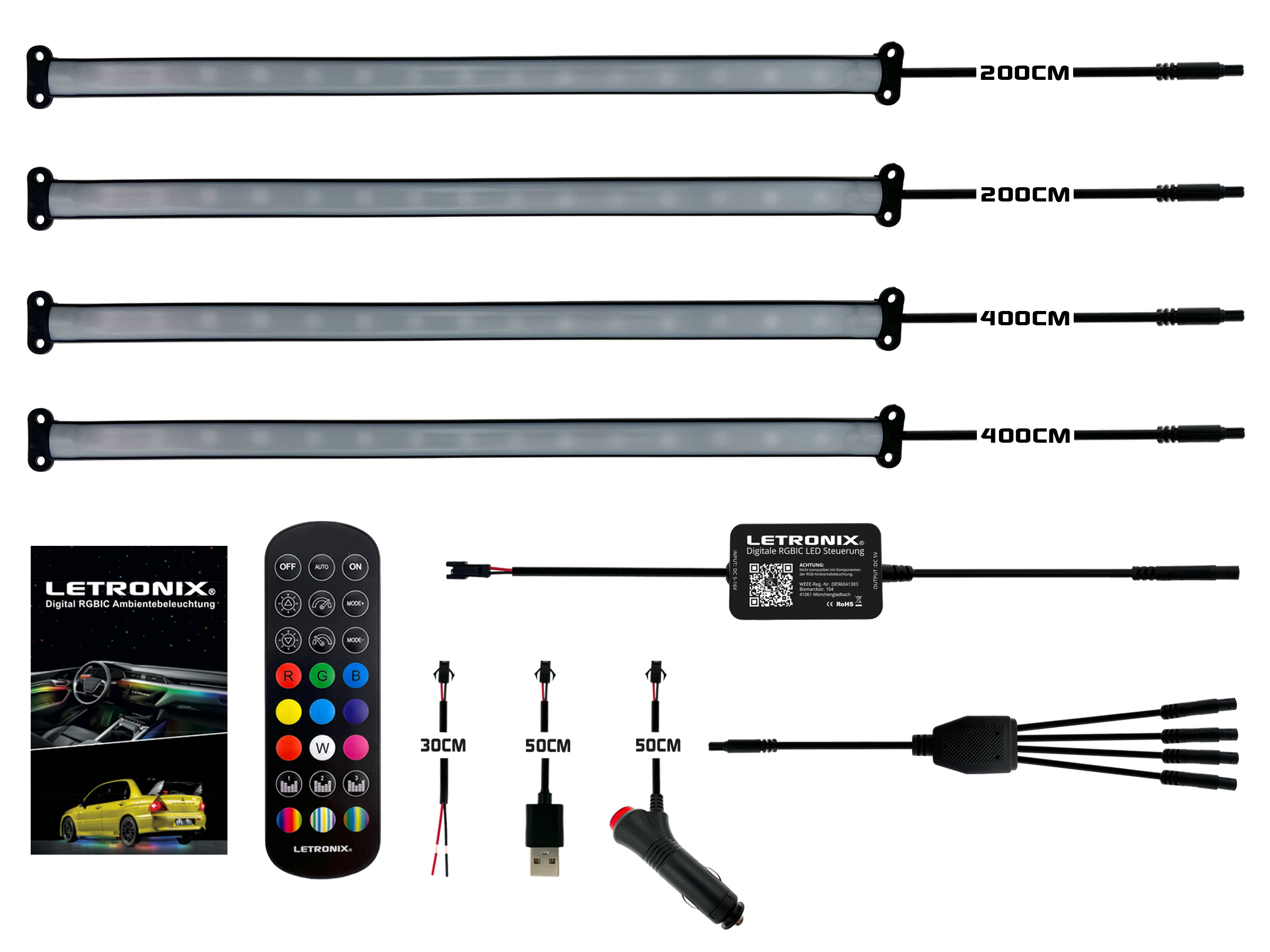 LETRONIX RGBIC RGB Full LED Rainbow Ambientebeleuchtung mit App