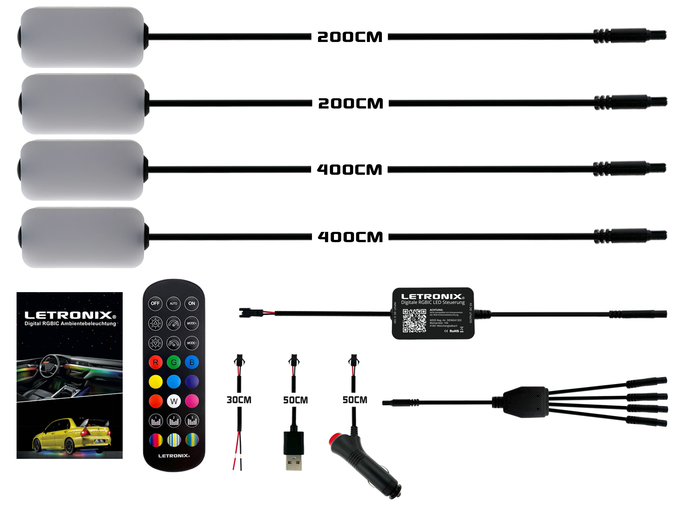 LETRONIX RGBIC LED Controller für RGBIC Full LED Ambientebeleuchtung